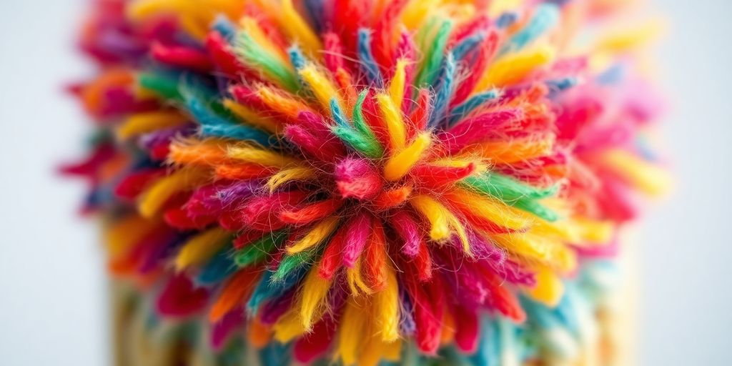 Flauschiger Bommel in bunten Farben für Mütze.